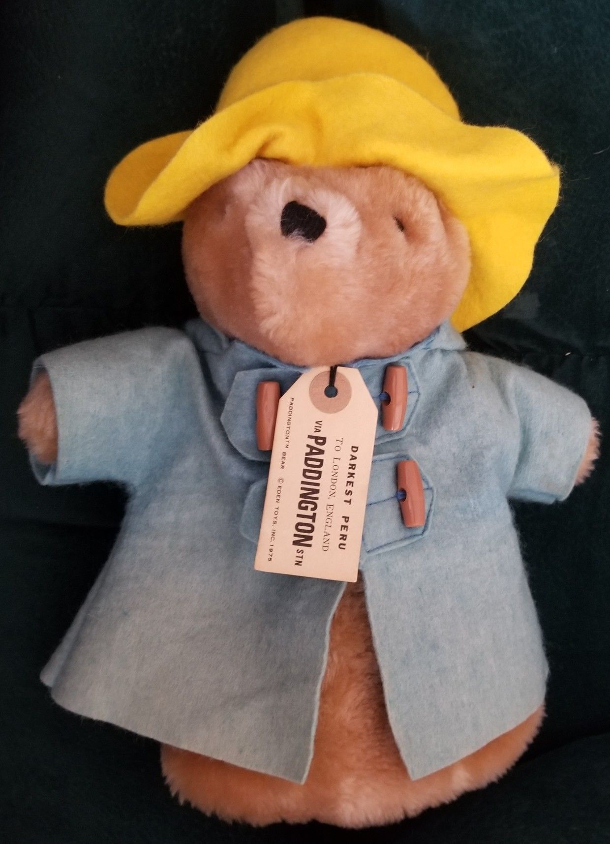 Paddington Bear Plush Puppet 1975 Eden Toys Yellow Hat Blue Jacket 12" Teddy