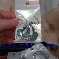 Fish Back Dangle Earring Color Is Turquoise  With A Hammered Look