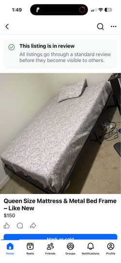 🛏️ Queen Size Mattress + Metal Bed Frame + New Quilt & New Pillow