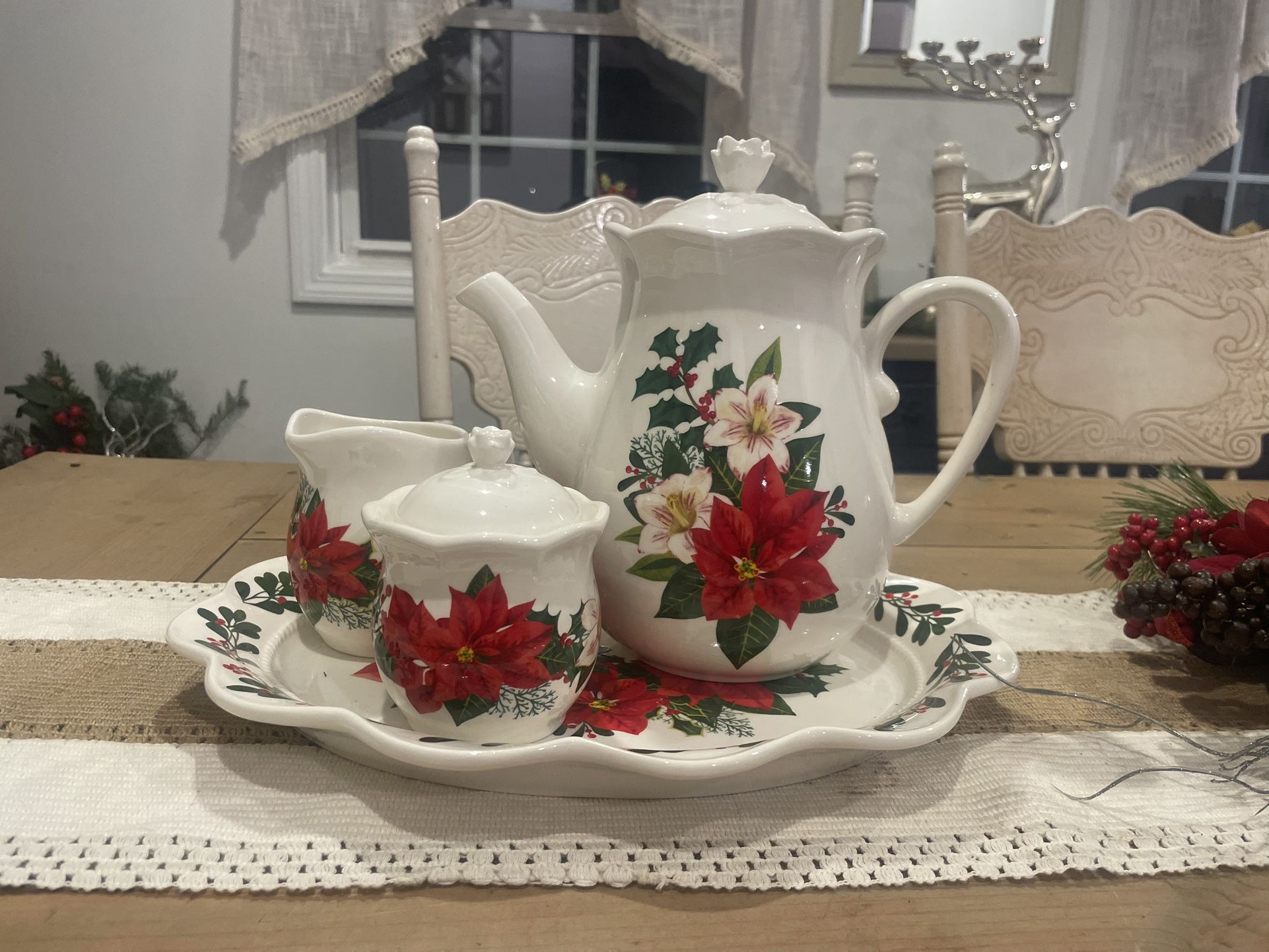 Princess House Set Marbella De Navidad teapot, coffee creamer, sugar caddy
