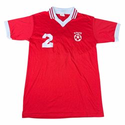 Vintage 1960s WPAFB Soccer Red Collared Polo Jersey Don Alleson Athletic Made in USA Size Large L Futbol