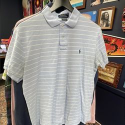 (L)22x25.5 Light Blue Striped Polo Shirt