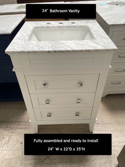 24" Bathroom Vanity with Carrara Marble Countertop & Solid Wood & Plywood Cabinet #3290