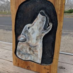 Hand-Carved Howling Wolf Wood Sculpture – Rustic Wildlife Art – Signed Duer 09
