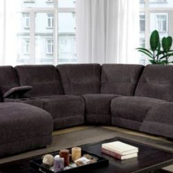 Brand New Grey Chenille Super Plush Reclining Sectional Sofa 