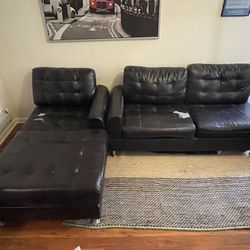 Large Ottoman L-Shape Sectional Faux Leather Couch - (Los Ángeles (Koreatown)