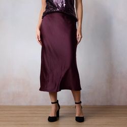 New Women's LC Lauren Conrad Midi Slip Skirt Size XL  Burgundy
