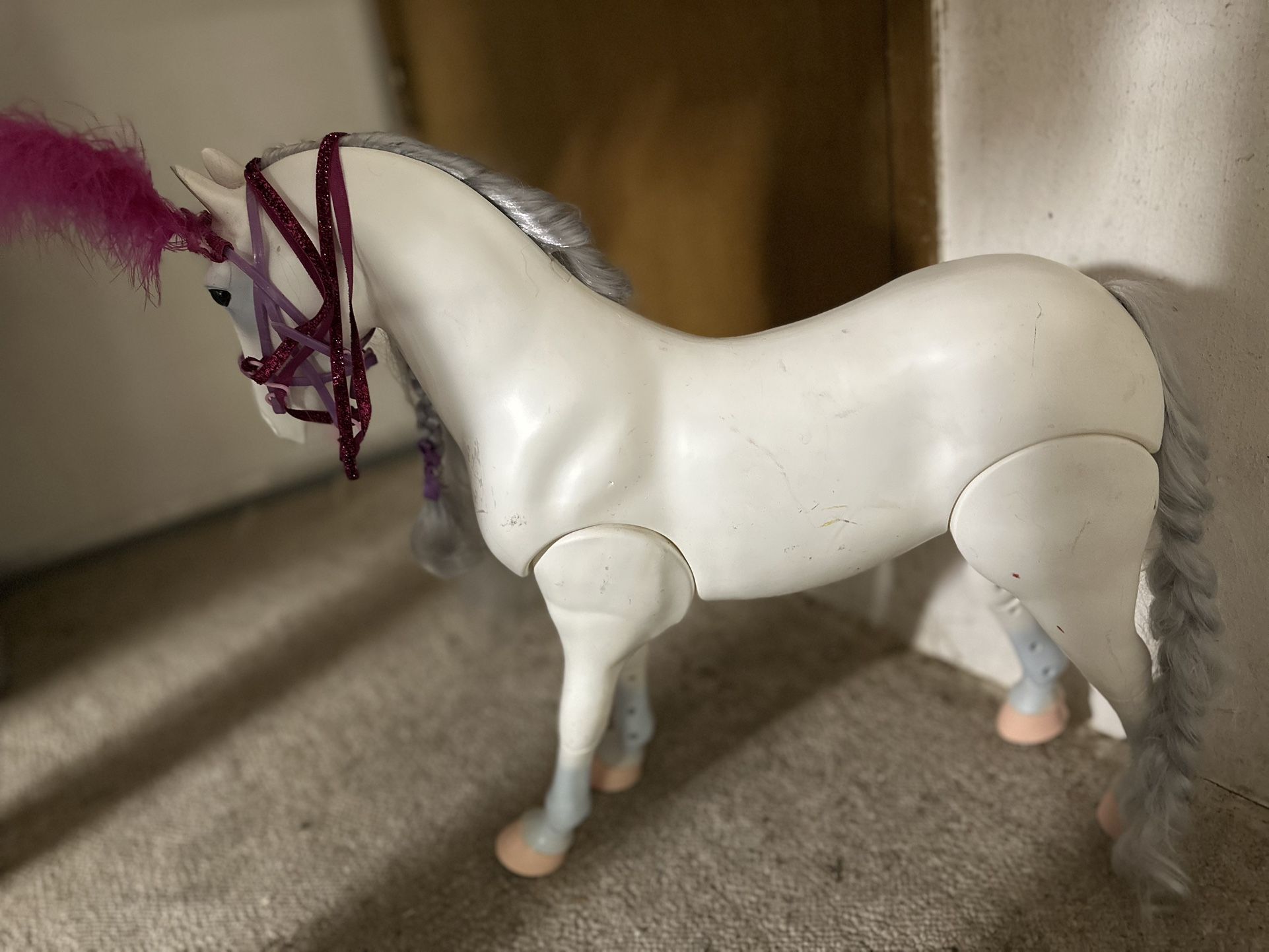 Vintage Toy Horse With Pink Bridle