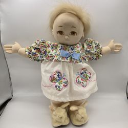 VINTAGE 18” HANDMADE DOLL WITH RABBIT SLIPPERS