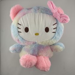 Sanrio HELLO KITTY Plush Teddy Bear Face Rainbow Sherbet Colorful Costume 9” NEW