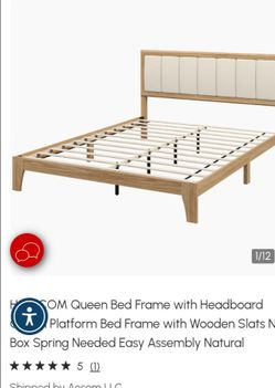 HOMCOM Queen Bed Frame with Headboard Queen Platform Bed Frame with Wooden Slats No Box Spring Needed Easy Assembly Natural