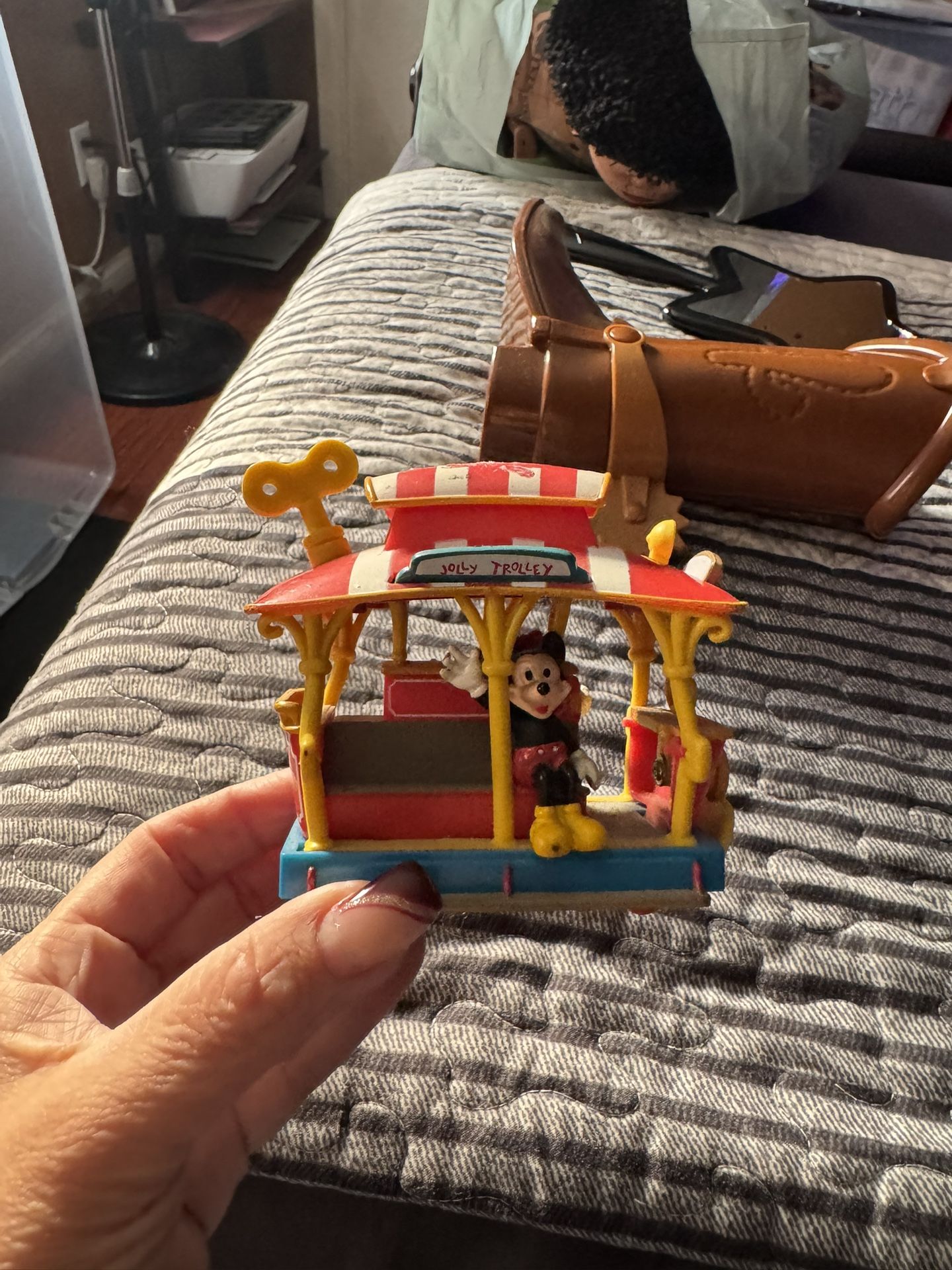 Disney World 1993 Disney Jolly Trolley Toontown Mickey & Minnie Mouse Pullback Toy, Used Vintage Toy