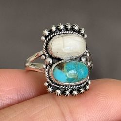 Moonstone & Turquoise Ring  925 sterling silver (size 6 3/4 - 7 )