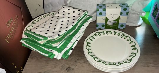 Kate Spade Plates and Dish Towels and cake stand Set