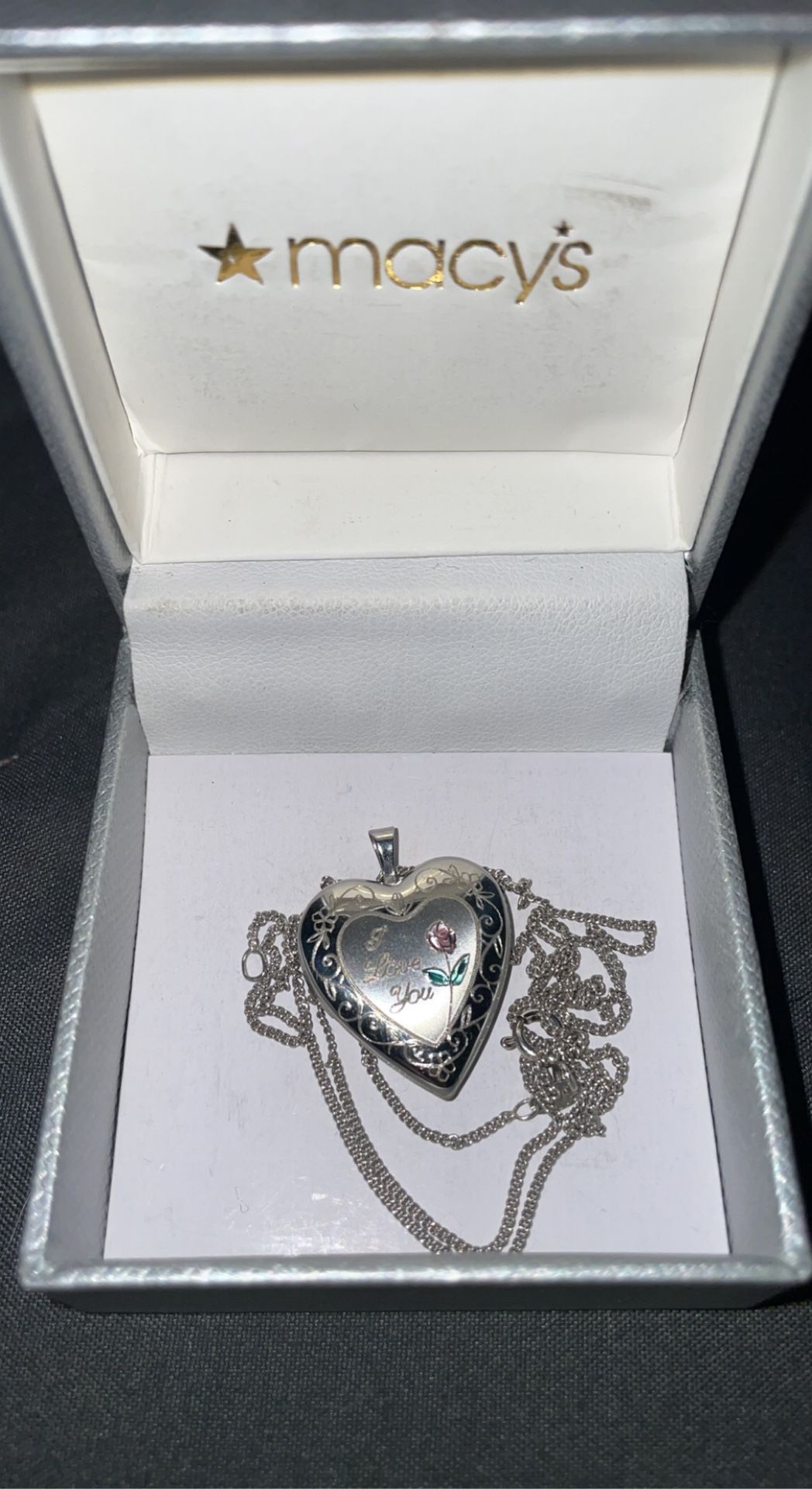 Sterling Silver Engraved Love/Rose Heart Locket