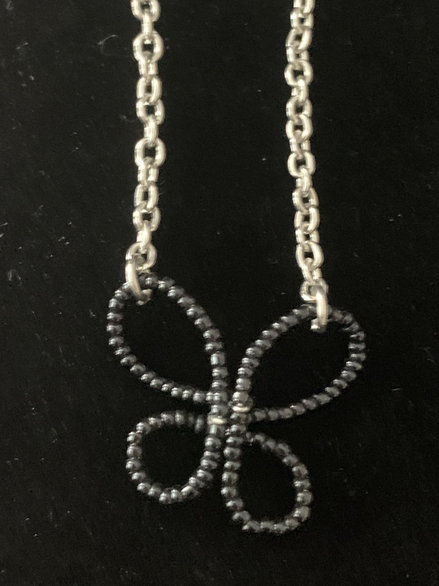 Silver Colored w/ Black/ Dark Silver Beaded Butterfly Choker
