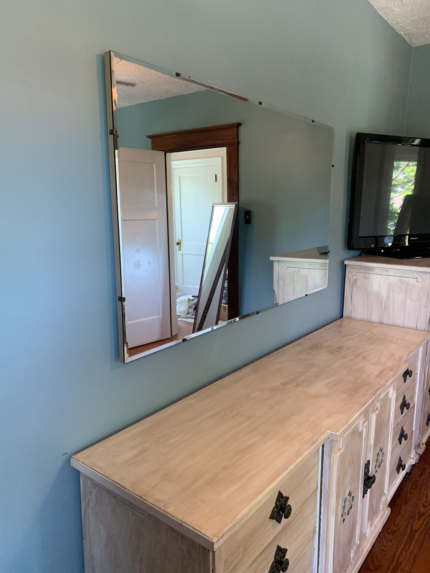 Mid-century chest and dresser with large mirror   