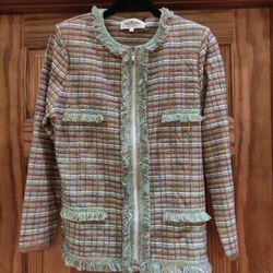 Altra Green and Brown Blazer with Fringe Detail 