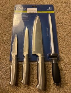 4-Piece Knife Set with Stainless Steel Cutlery Set Sharpener, 3.5 in, 5 in, 8 in, silver