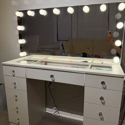 Make up Vanity with LED lights & Crystal knob