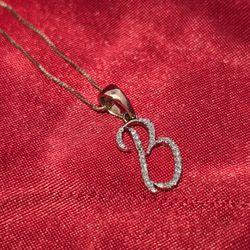 10k Yellow Gold Diamond "B" Initial Pendant With Box Chain 1/1 ctw 