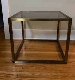 Midcentury metal side table or coffee table with glass top