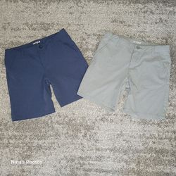 2 Cat & Jack 14 Husky Boys Quick Dry Chino Shorts Gray Blue Adjustable Waist Lot