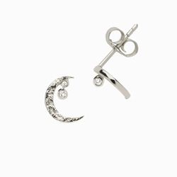 Diamond Crescent Moon Studs 