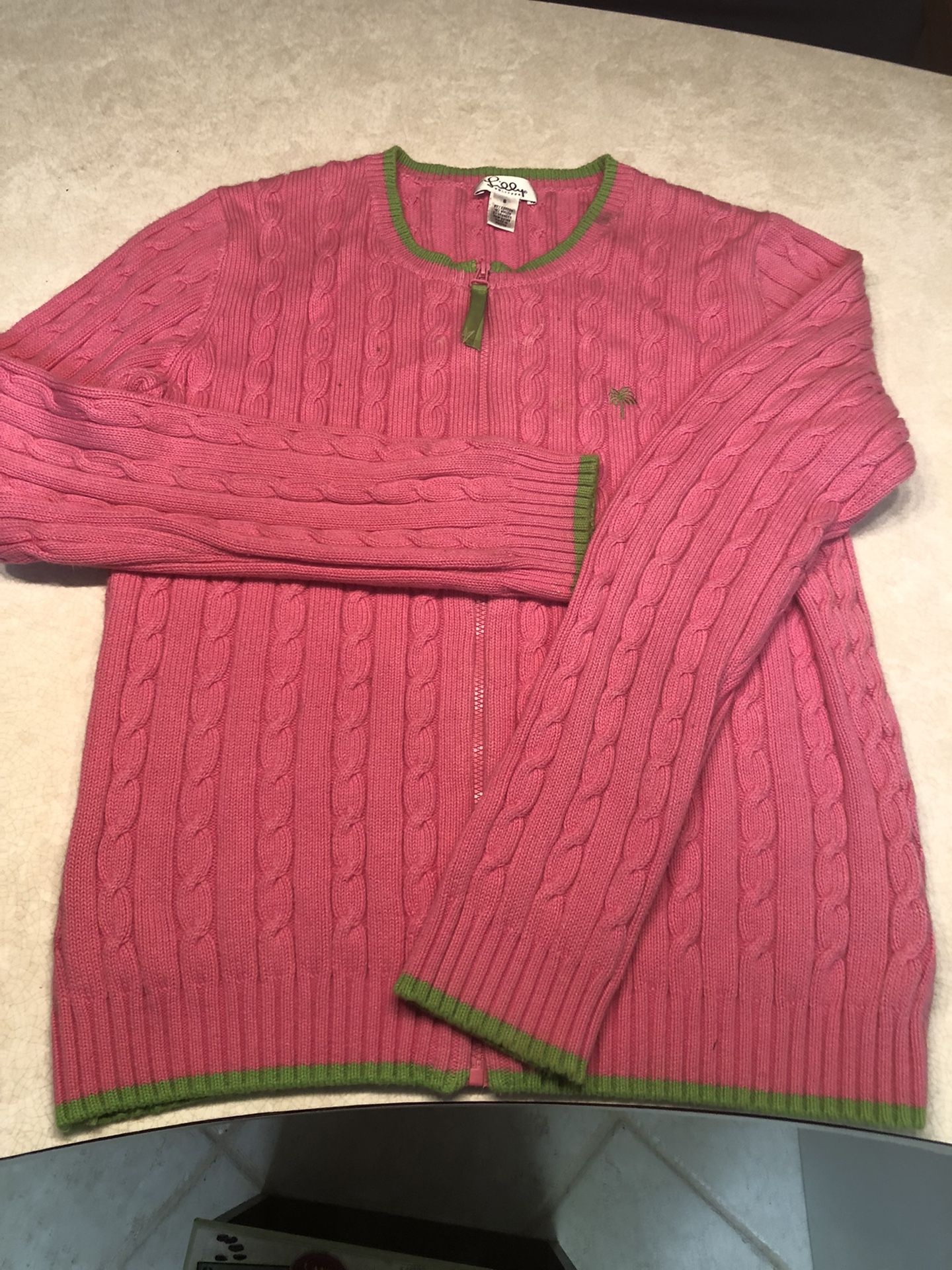 Lilly Pulitzer Pink Cable Stitch Cardigan