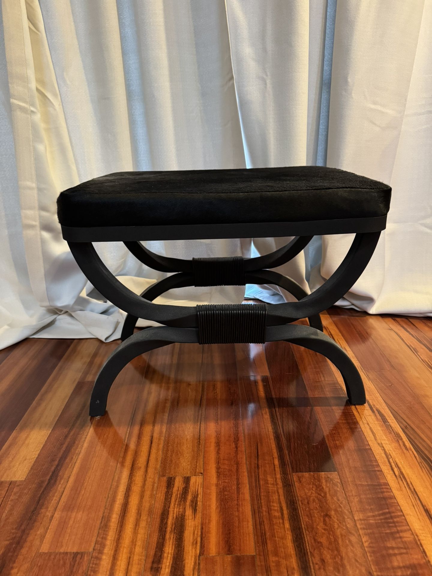 CB2 Black Cowhide Upholstered Accent Stool