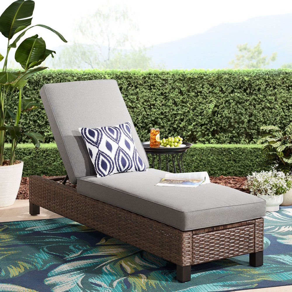 Better Homes & Gardens Brookbury Single Outdoor Chaise Lounge Chair- Gray