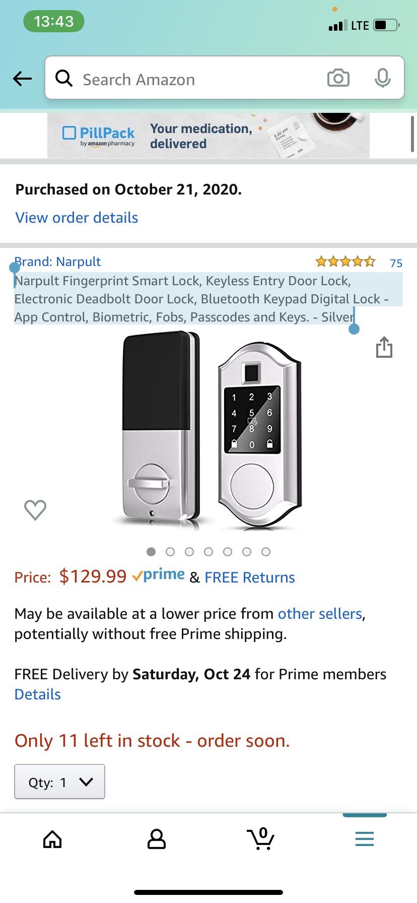 Narpult Fingerprint Smart Lock, Keyless Entry Door Lock, Electronic Deadbolt Door Lock, Bluetooth Keypad Digital Lock - App Control, Biometric, Fobs,