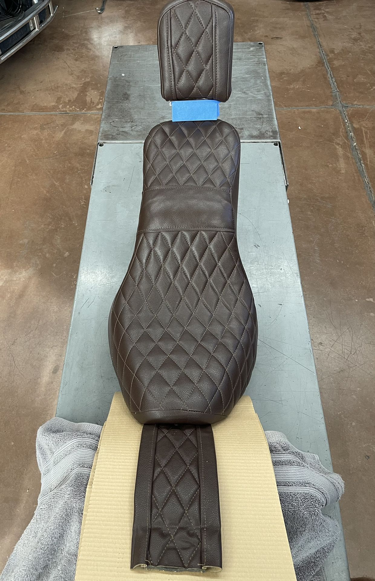 Custom Brown Leather Seat, Back Pad, & Tank Bibb for Harley Softails (2000-2005