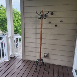 Vintage Wood and Cast Iron Coat Rack Hanger Floor Standing 71" Tall Heavy Home, Office, Etc Decor.