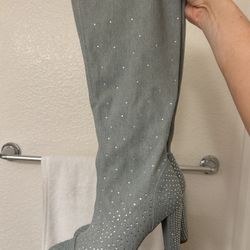 Denim Glitter Boots 