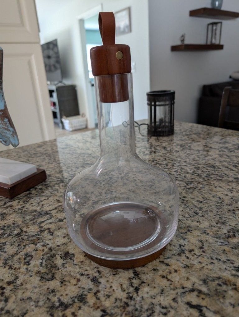 Carl A Buck Leather Top Decanter Glass Vintage