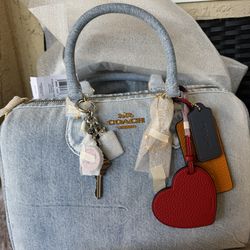 Coach CDY75 Rowan Large Satchel Bag In Loved Denim With Charms Light Indigo NWT