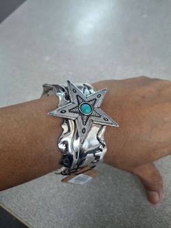Silver Cuff Bracelet with Turquoise Star