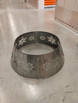 Galvanized Metal Christmas Tree Collar, Snowflake Diecut Christmas Tree Collar