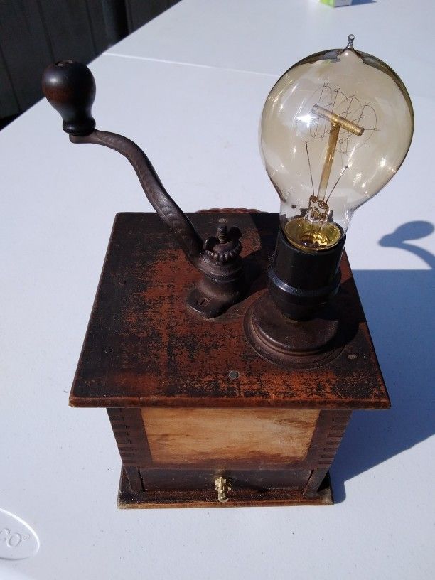 Antique Coffee Grinder/ Repurposed Lamp