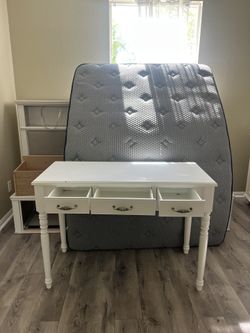white desk with gold hardware
