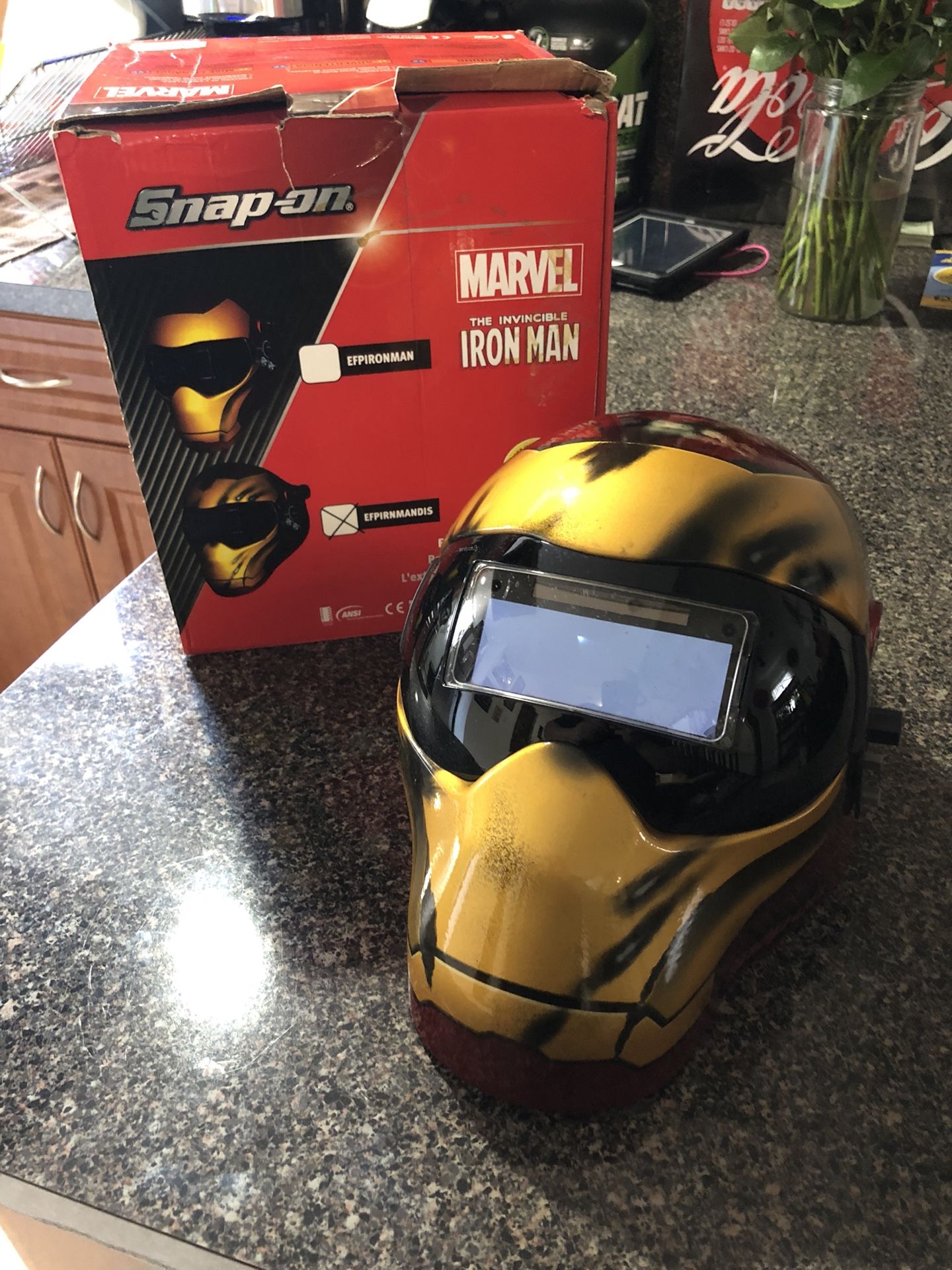 Snap-on iron man welding helmet