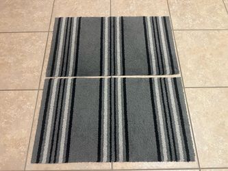 2-Piece Gray, Black & White Striped Bathroom Rug Set – 34" x 19.5" Each