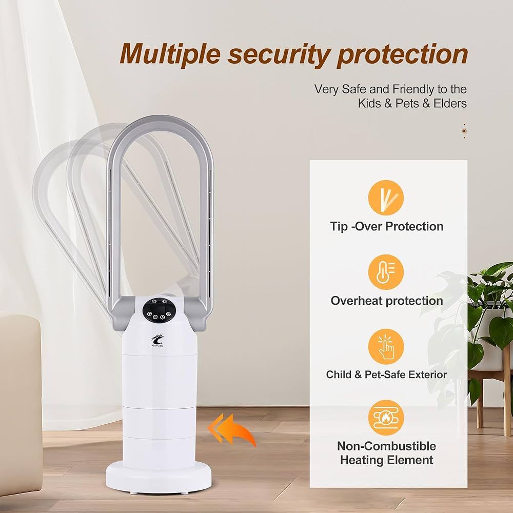 Ocean Loong 29” Tall 1500W Bladeless Tower Fan & Space Heater Combo