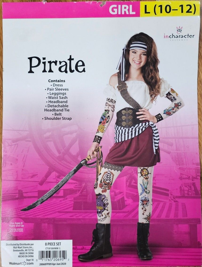 Pirate Tattoo Tween Teen Caribbean Girls Fancy Dress Up Book Week Halloween Costume