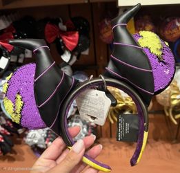 2026 Disney Parks Maleficent Purple Black Sequin Ears Bow Headband New