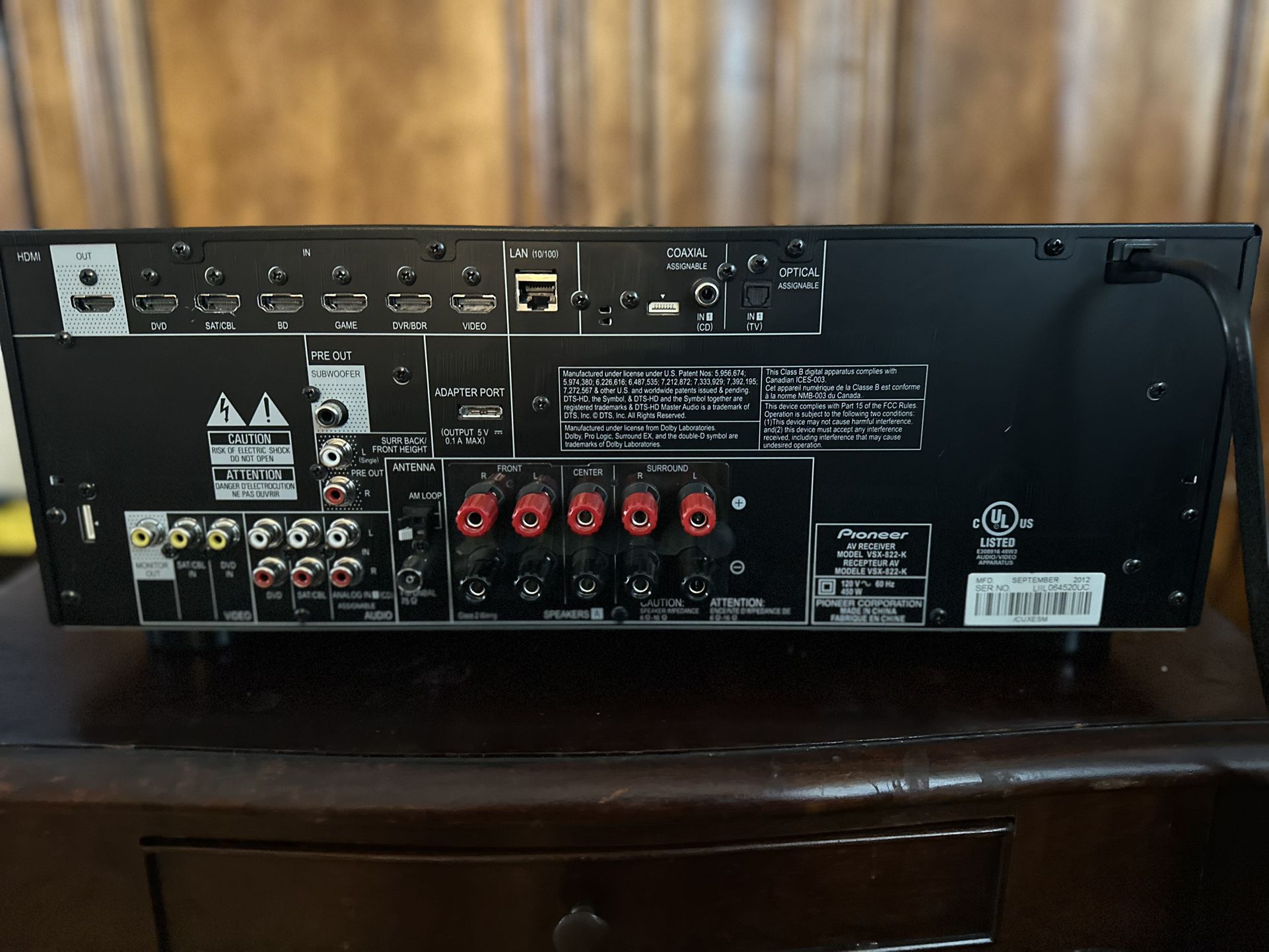 Pioneer VSX-822-K 5.1 Channel 140W Per Channel Receiver  With Speakers 