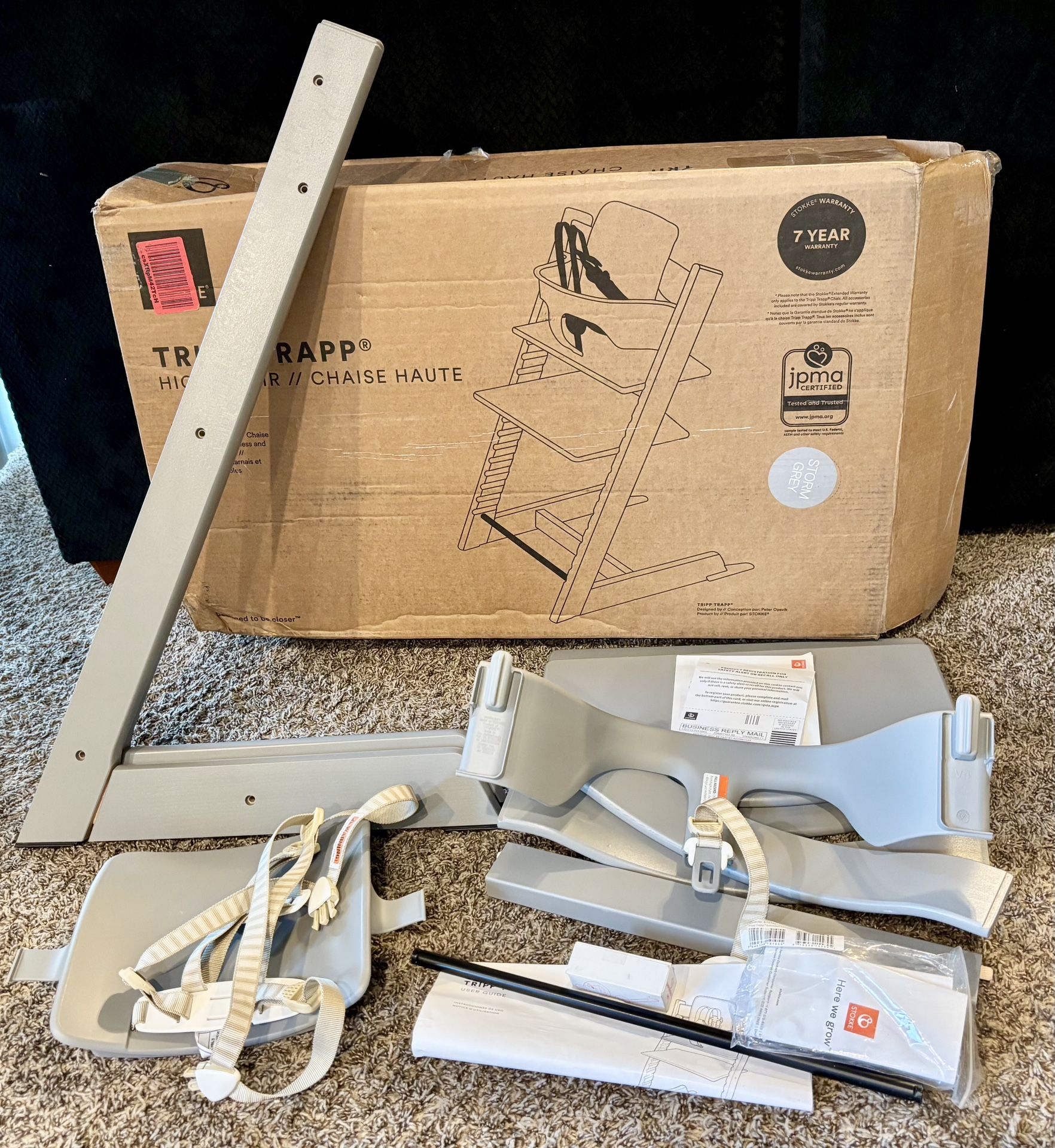 Stokke Tripp Trapp Chair 2, Storm Grey - Adjustable, Convertible Chair Open box item is new!