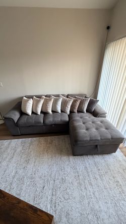 Sofa Bed with Adjustable Headrest, Chaise Storage & Pillows