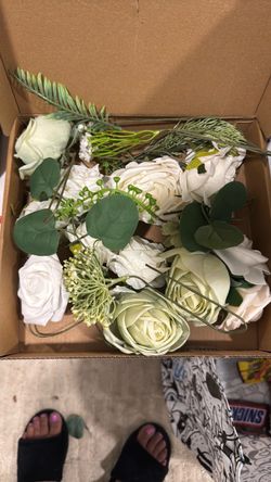Artificial White Rose and Greenery Flower Set